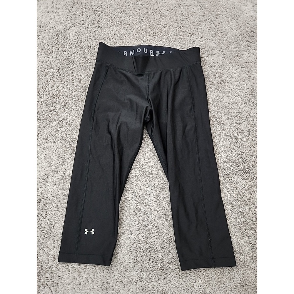 Under Armour Compression Leggings Womens L Black HeatGear Capri Activewear